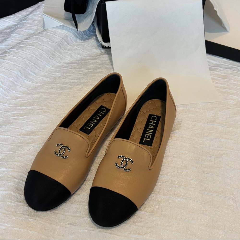 Chanel Lambskin & Grosgrain Moccassins